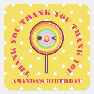 Pegatina Cuadrada Kawaii bonito rainbows lollipop GRACIAS POR FAVOR 