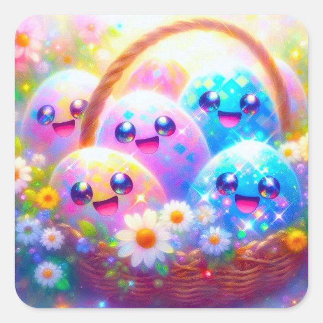 Pegatina Cuadrada Kawaii Easter Egg Stickers (Anverso)