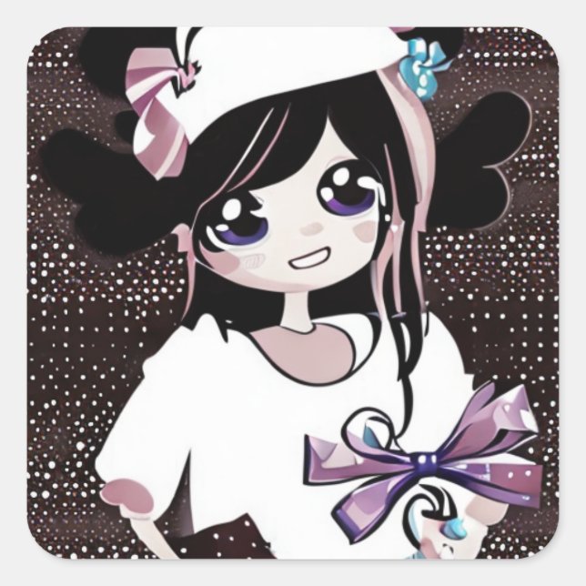 Pegatina Cuadrada Kawaii Fancy Birthday Chica (Anverso)