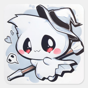 Pegatina Cuadrada Kawaii Ghost 01
