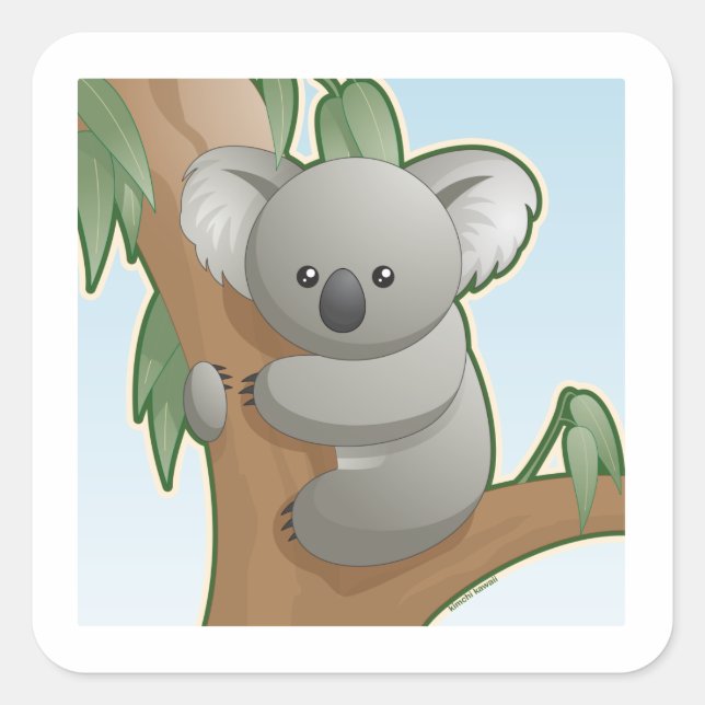 Pegatina Cuadrada Kawaii Koala (Anverso)
