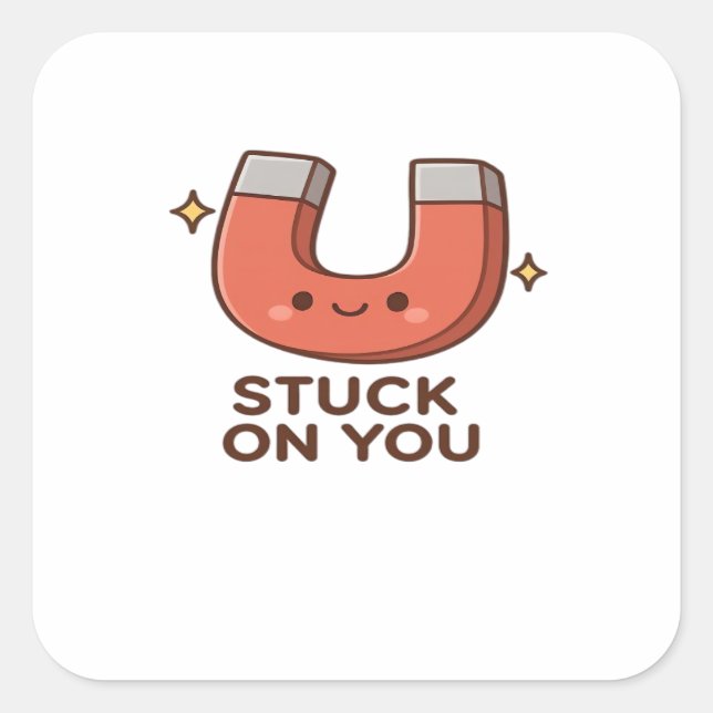 Pegatina Cuadrada Kawaii Magnet Stuck On You Cute Playful Style  (Anverso)