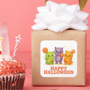 Pegatina Cuadrada Kawaii Monsters & Lollipops Halloween