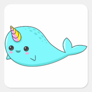 Pegatina Cuadrada Kawaii Narwhal