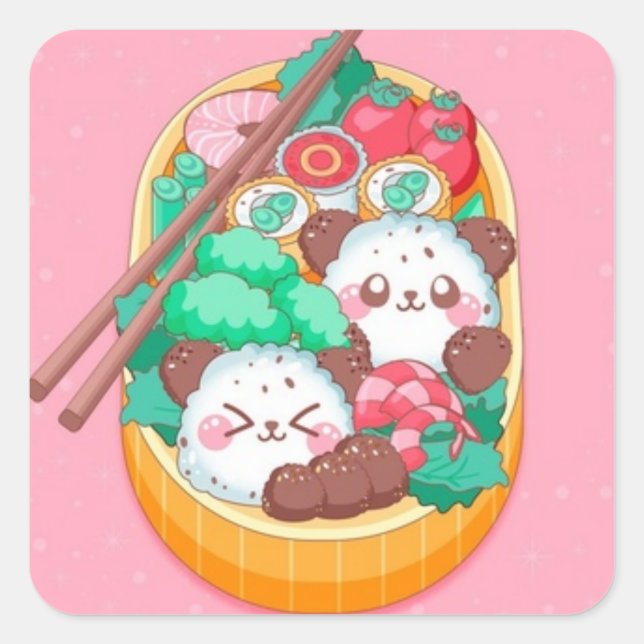 Pegatina Cuadrada Kawaii Panda Sushi (Anverso)