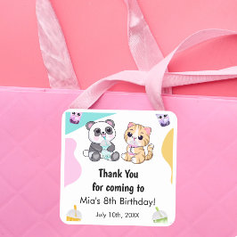 Pegatina Cuadrada Kawaii Panda y Tiger Bubble Tea Kids Cumpleaños