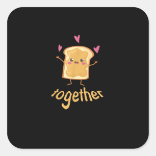 Pegatina Cuadrada Kawaii Pareja Emparejada Mantequilla De Maní Y Jal