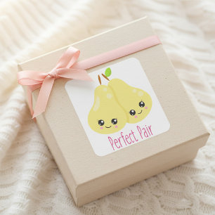 Pegatina Cuadrada Kawaii Pear Pareja Perfecta Pareja Funny Pun