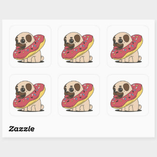 Pegatina Cuadrada Kawaii Pug Donut Perro Cuerdo Mascota Puppy Anime