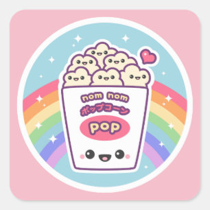 Pegatina Cuadrada Kawaii Rainbow Popcorn