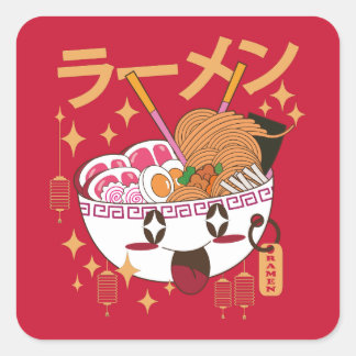 Pegatina Cuadrada kawaii RAMEN Faux Canvas Print