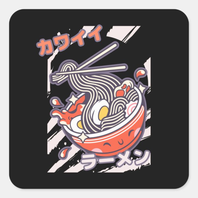 Pegatina Cuadrada Kawaii Ramen nodels (Anverso)