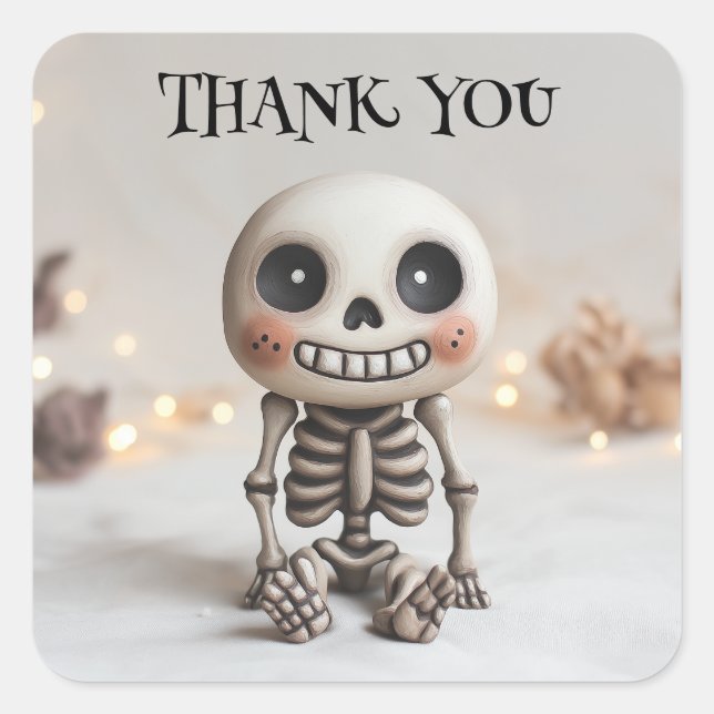 Pegatina Cuadrada Kawaii Skeleton Gracias Pegatinas (Anverso)