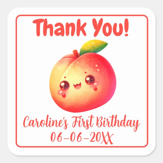 Pegatina Cuadrada Kawaii Sweet Fruit Orchard Party (Anverso)