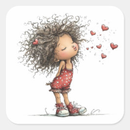 Pegatina Cuadrada Kawaii Valentine Character 3 Inch Sticker – Cute L