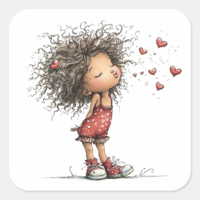 Pegatina Cuadrada Kawaii Valentine Character 3 Inch Sticker – Cute L (Anverso)