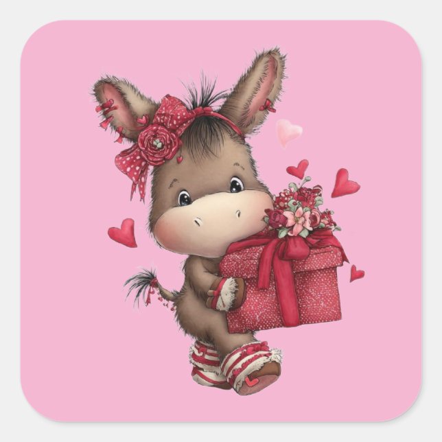 Pegatina Cuadrada Kawaii Valentine Character 3 Inch Sticker – Cute L (Anverso)