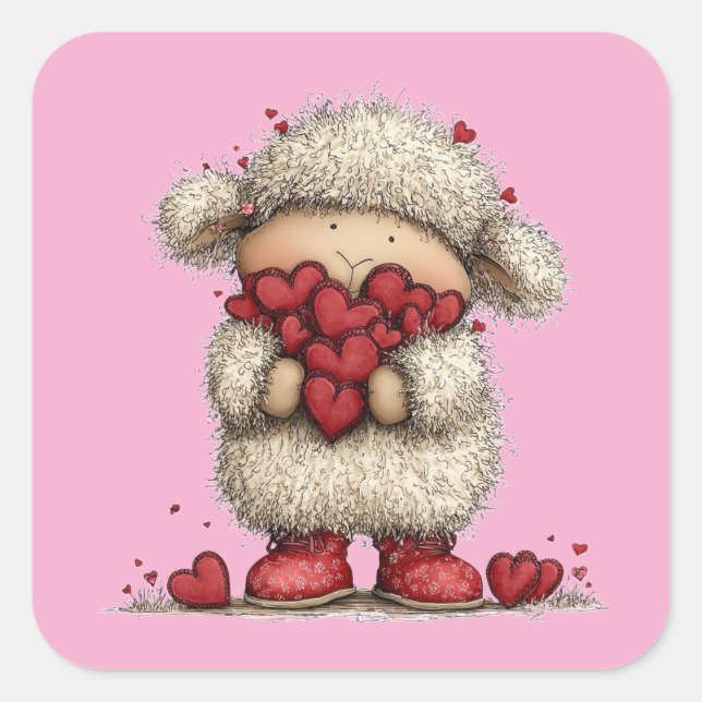 Pegatina Cuadrada Kawaii Valentine Character 3 Inch Sticker – Cute L (Anverso)