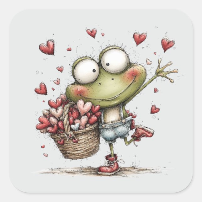 Pegatina Cuadrada Kawaii Valentine Character 3 Inch Sticker – Cute L (Anverso)