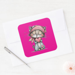 Pegatina Cuadrada Kawaii Valentine Character 3 Inch Sticker – Cute L