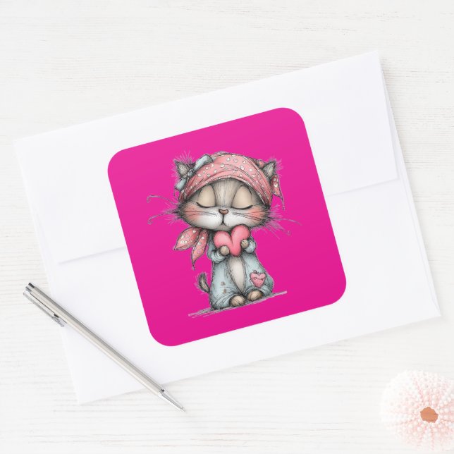 Pegatina Cuadrada Kawaii Valentine Character 3 Inch Sticker – Cute L (Sobre)