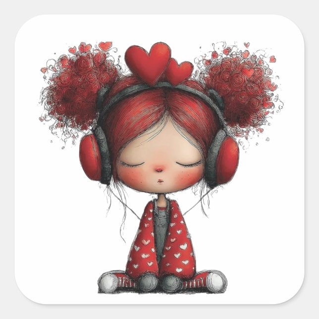 Pegatina Cuadrada Kawaii Valentine Character 3 Inch Sticker – Cute L (Anverso)