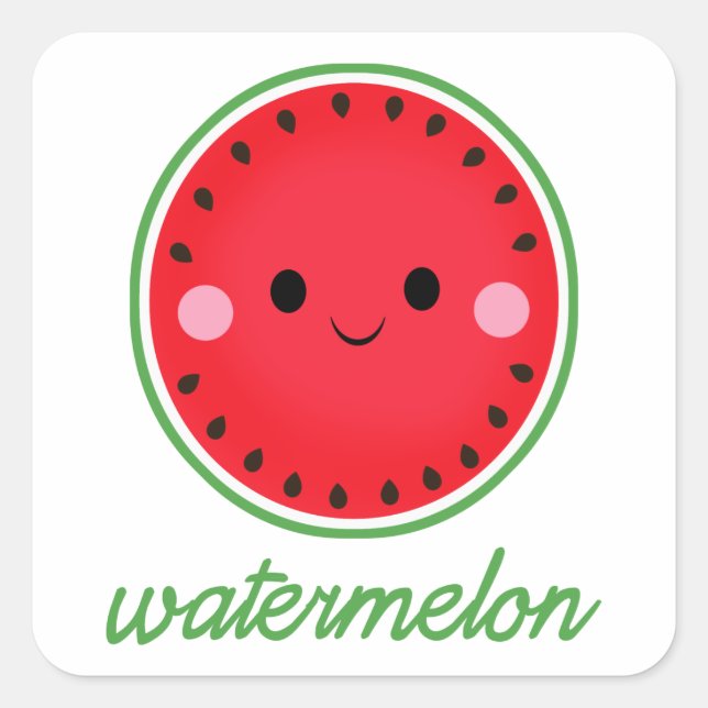 Pegatina Cuadrada Kawaii Watermelon (Anverso)