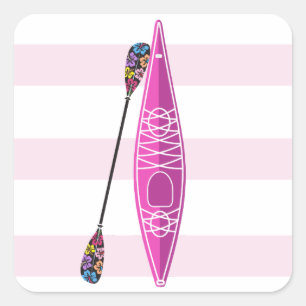 Pegatina Cuadrada Kayak Chica Rayas rosadas