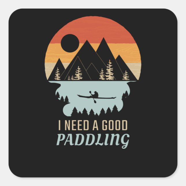 Pegatina Cuadrada Kayak Mountains Retro (Anverso)