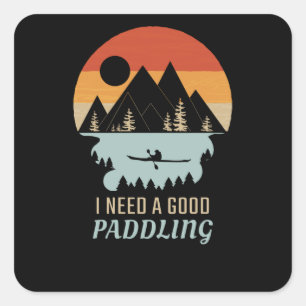 Pegatina Cuadrada Kayak Mountains Retro