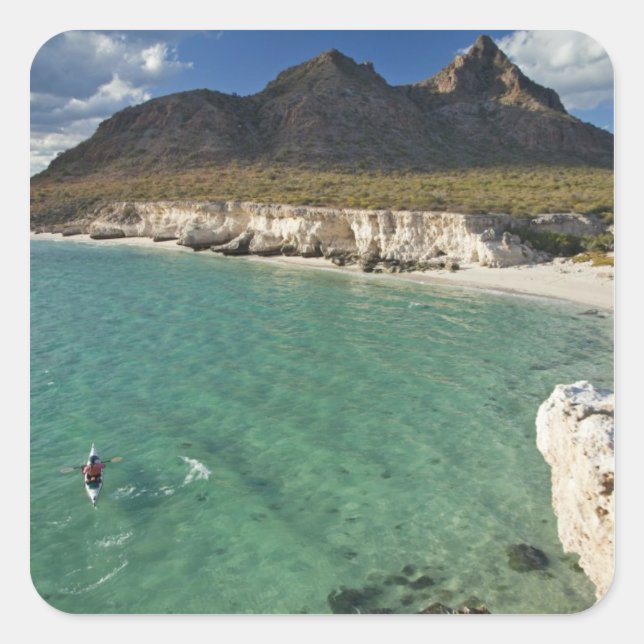 Pegatina Cuadrada Kayaker en el Golfo de California en Isla (Anverso)