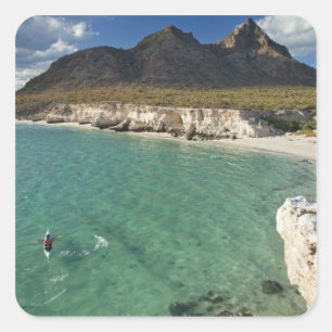 Pegatina Cuadrada Kayaker en el Golfo de California en Isla
