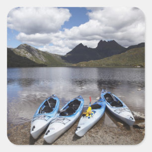 Pegatina Cuadrada Kayaks, Cradle Mountain y Dove Lake, Cradle