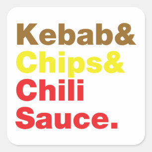 Pegatina Cuadrada Kebab, Chips y Salsa de Chili.