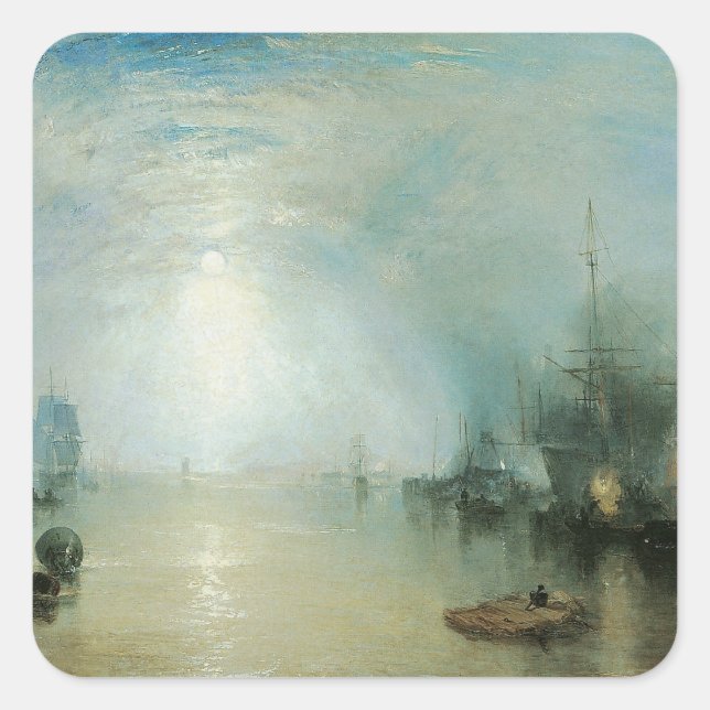 Pegatina Cuadrada Keelmen Heaving Coals, Moonlight de Joseph Turner (Anverso)