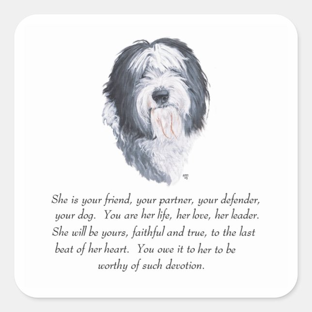 Pegatina Cuadrada Keepsakes Old English Sheepdog (Anverso)