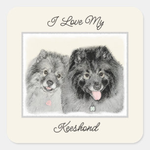 Pegatina Cuadrada Keeshond Graphics Keeshond Mom and Son