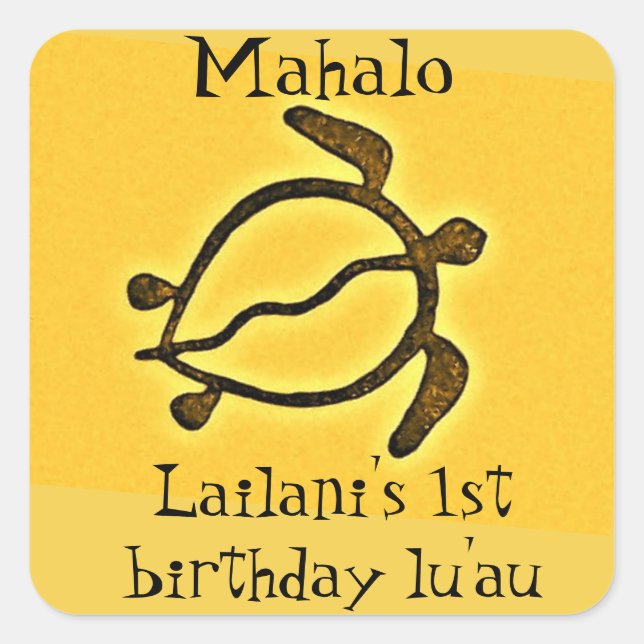 Pegatina Cuadrada Keiki First Birthday Luau Gracias Por Favor (Anverso)
