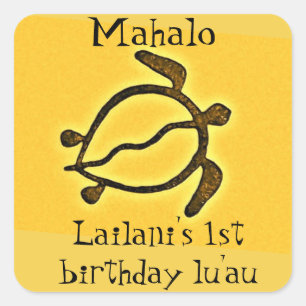 Pegatina Cuadrada Keiki primer cumpleaños Luau gracias