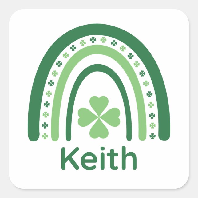 Pegatina Cuadrada Keith Name Clover Boho Rainbow (Anverso)