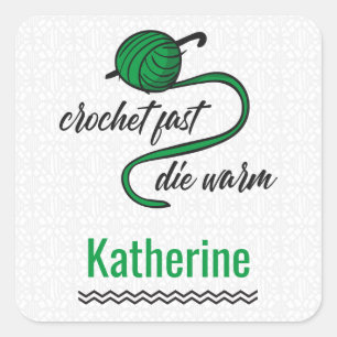 Pegatina Cuadrada Kelly Green Crochet Fast, muere caliente