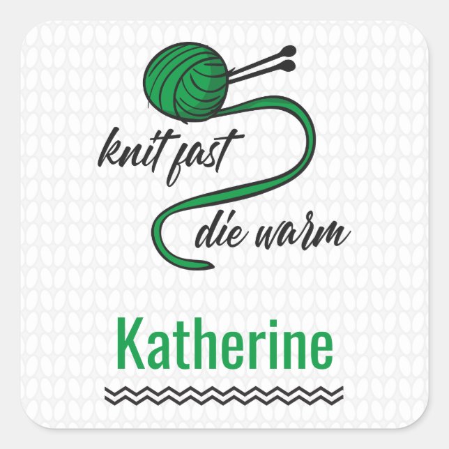 Pegatina Cuadrada Kelly Green Knit Fast, muere caliente (Anverso)