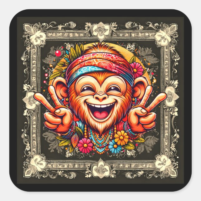 Pegatina Cuadrada "Kelly the Chill Monkey Sticker" (Anverso)