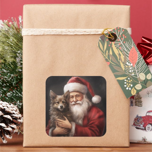Pegatina Cuadrada Kelpie australiano con Navidad de Papá Noel (Vacaciones)