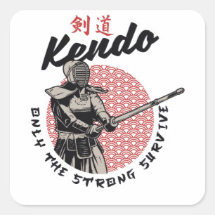 Pegatina Cuadrada Kendo japonés retro - Sólo sobreviven los fuertes