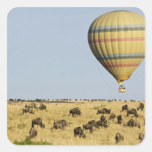 Pegatina Cuadrada Kenia, Masai Mara. Turistas en globo aerostático