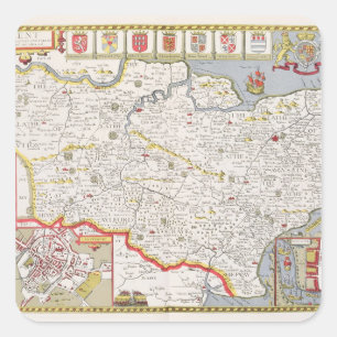 Pegatina Cuadrada Kent, grabado por Jodocus Hondius