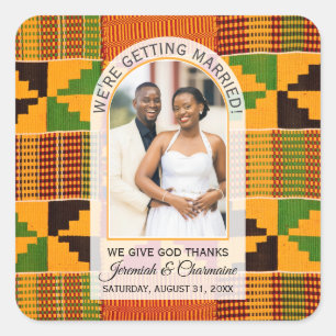 Pegatina Cuadrada Kente Foto Nombre Personalizado BODA