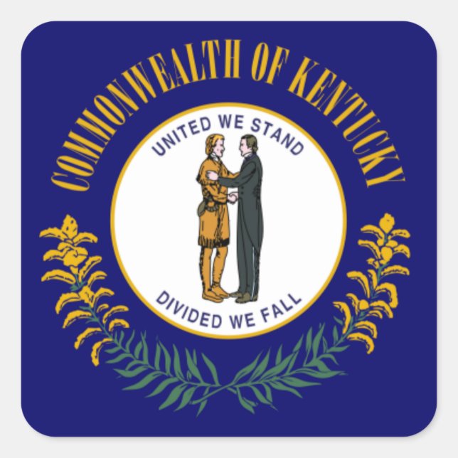 Pegatina Cuadrada Kentucky: Bandera estatal de la Commonwealth de Bl (Anverso)