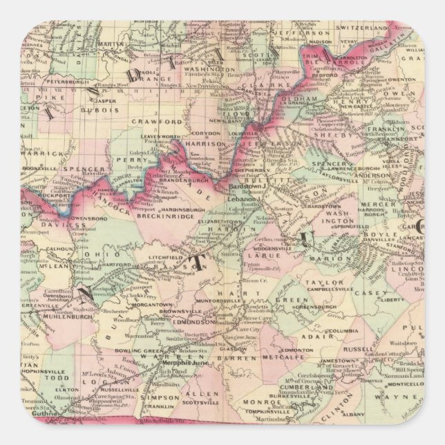 Pegatina Cuadrada Kentucky, Tennessee (Anverso)